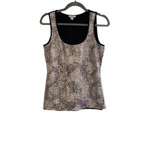 Cache Top Women S Silver Black Sequin Snake Print Sleeveless Shell Layer Y2K Art